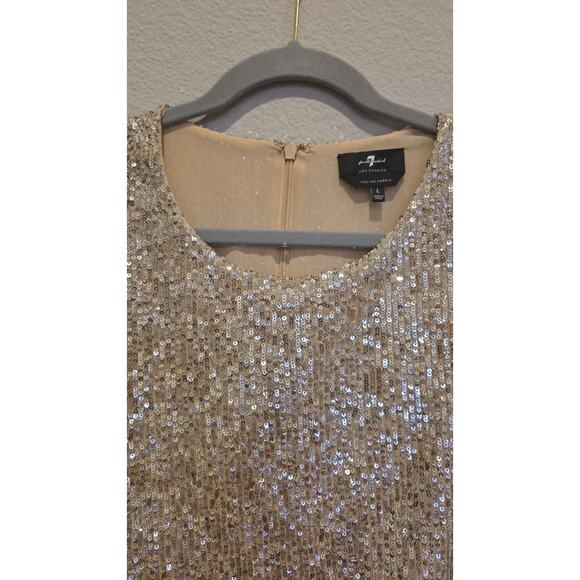 7 For All Mankind Shift Dress Womens L Gold Sequin Long Sleeve Scoop Neck - Picture 4 of 10